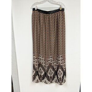 Catos Size 22W Skirt Printed Brown Lined Faux Leather Waist Band Zip